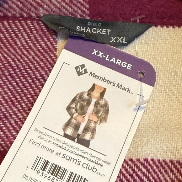 Members Mark 2X Plaid Flannel Shacket Shirt Jacket Oversized Maroon Cream NWT # - Picture 7 of 9